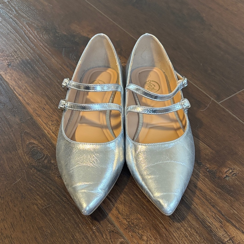 Trary Silver Double Strap Flats